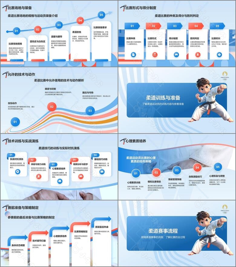 蓝色3D风奥运会柔道知识科普PPT模板no.2