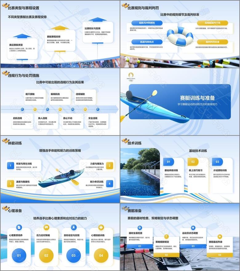 蓝色3D风奥运会赛艇知识科普PPT模板no.2