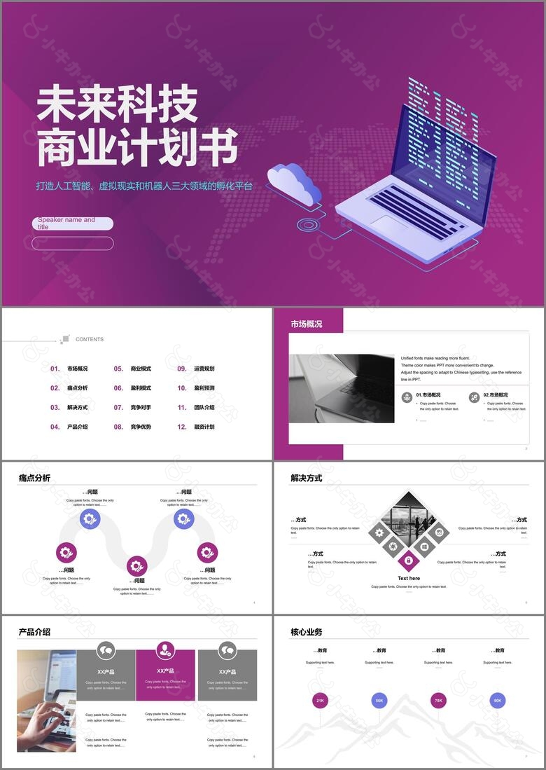 紫色插画风未来科技商业计划书PPT下载