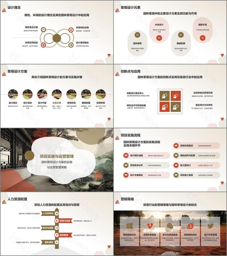 绿灰色水墨风园林景观设计方案PPT模板no.2