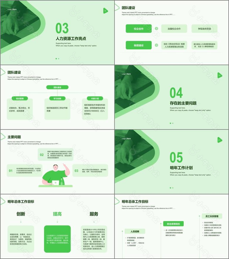 绿色商务人力资源年终工作总结PPT案例no.3