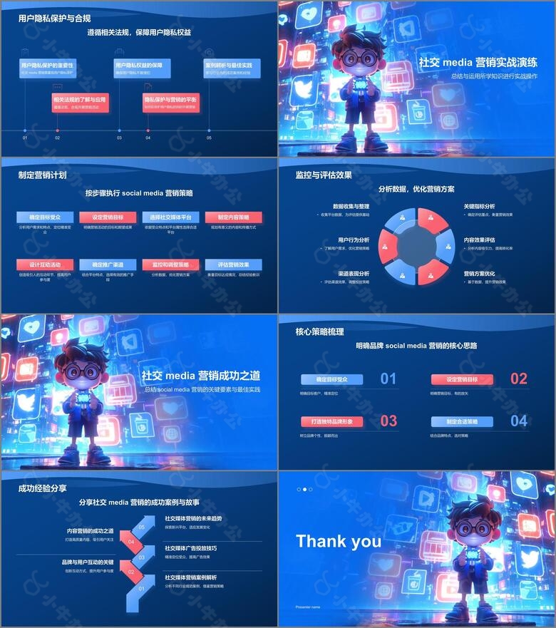 蓝色3D风社会化媒体营销活动PPT模板no.4