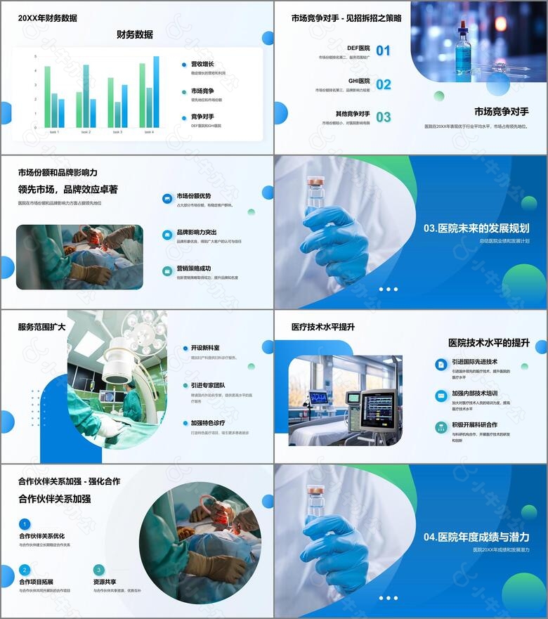 蓝色商务现代全新征程医院未来发展画册展示PPT模板no.2