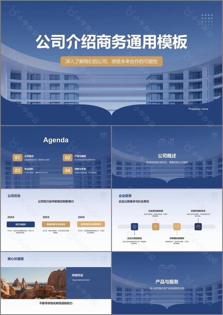 蓝色商务风公司介绍PPT模板