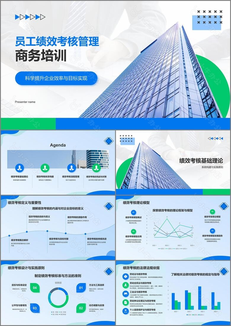 蓝色商务风员工绩效考核管理PPT模板
