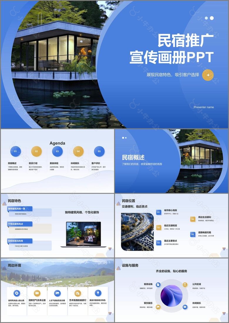 蓝色商务风民宿项目计划书PPT模板
