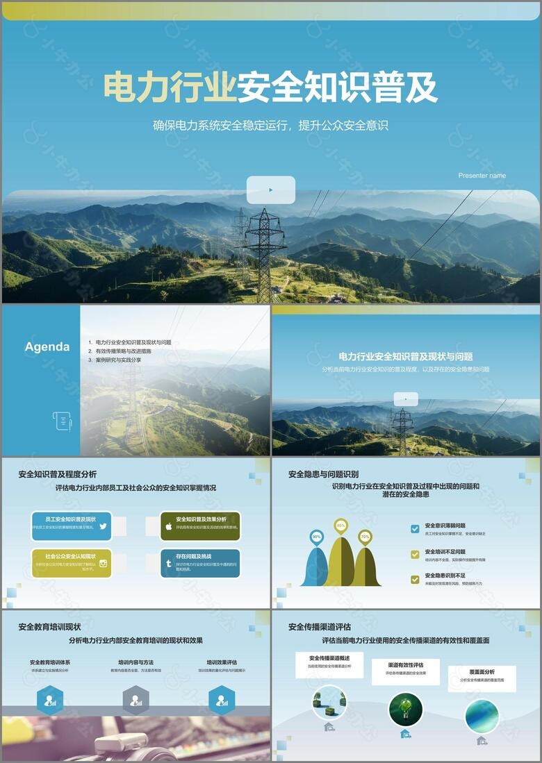 蓝色摄影风电力行业安全知识普及与传播PPT模板