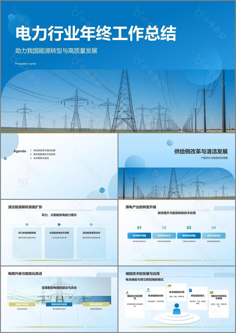 蓝色摄影风电力行业年终工作总结PPT模板