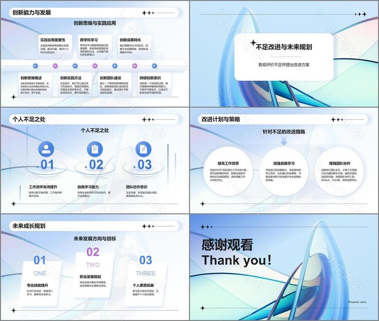 蓝色新拟态行业通用的个人述职报告PPT模板no.3