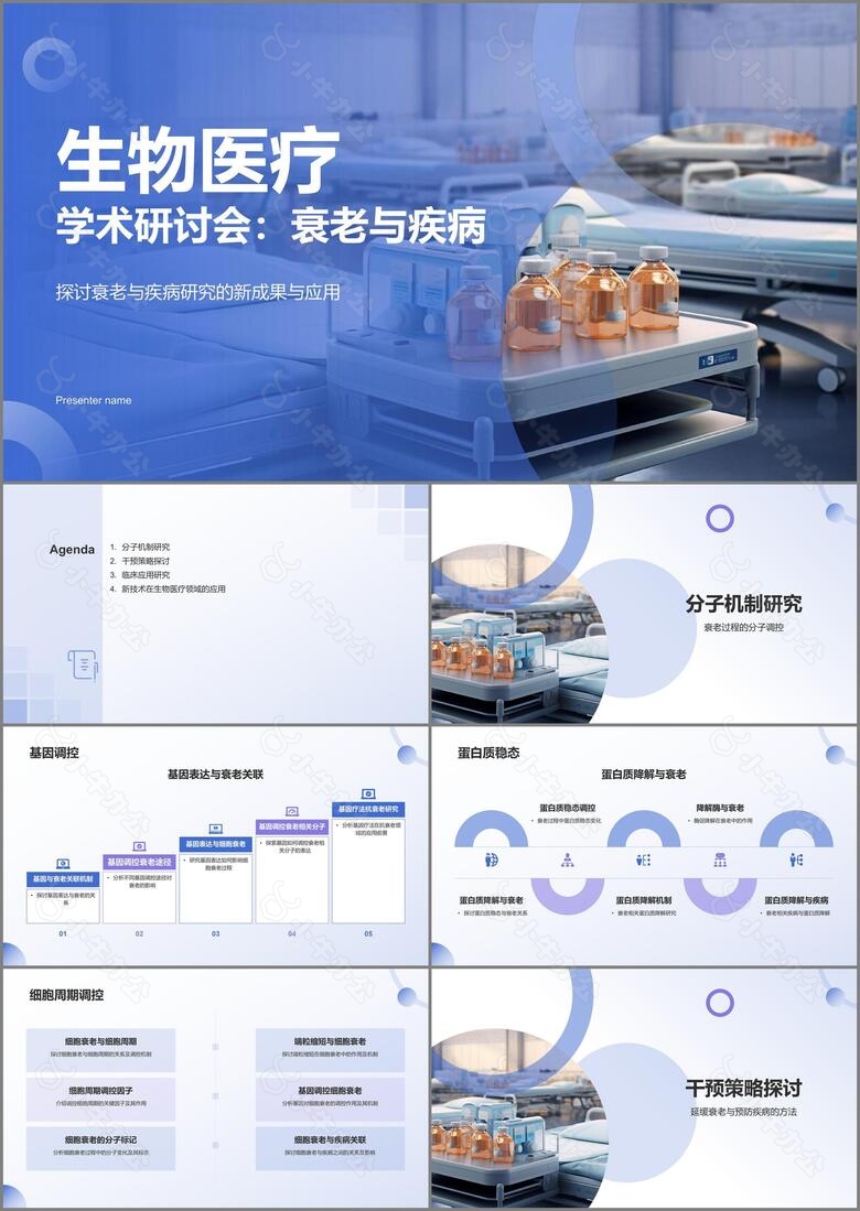 蓝色渐变风生物医疗学术研讨会PPT模板