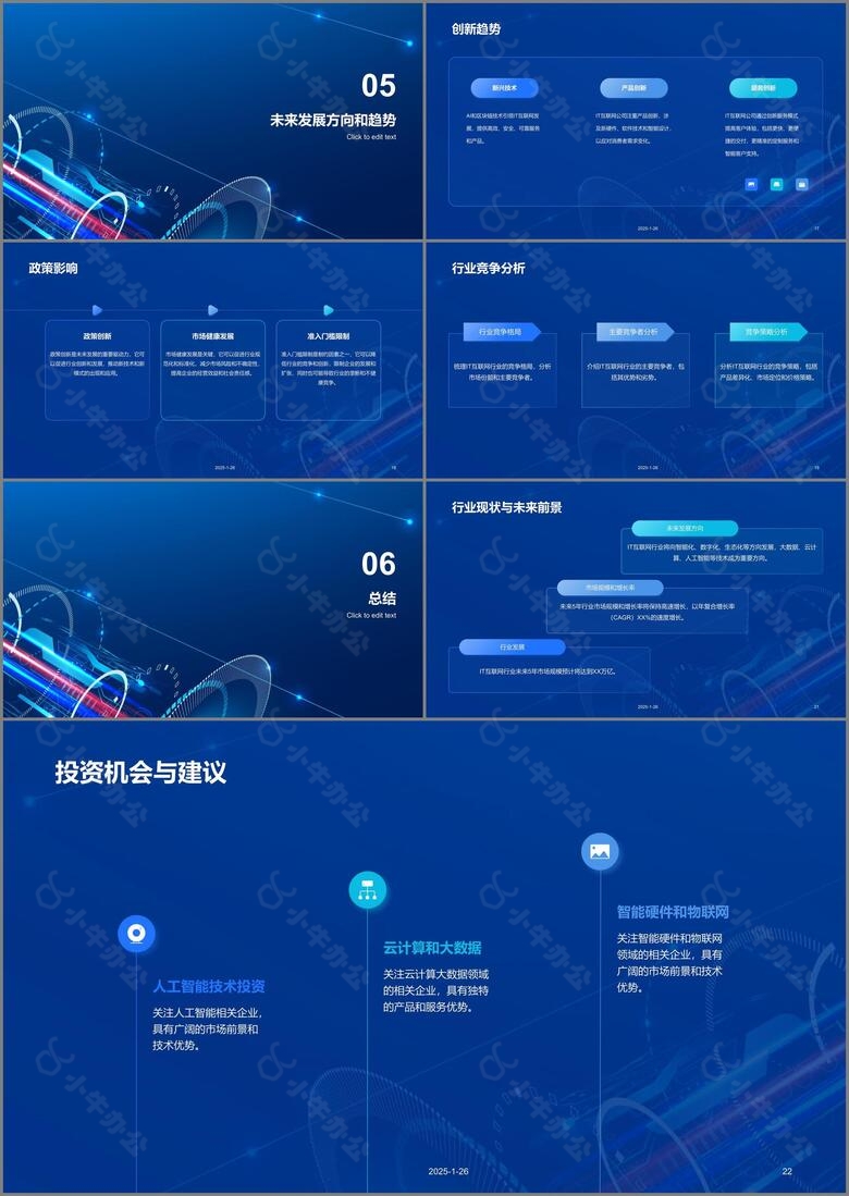 蓝色科技智能互联网行业分析报告PPT模板no.3