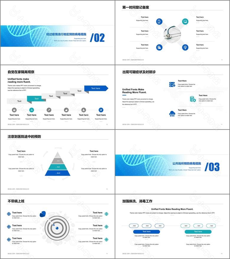 蓝色科技智能医学医疗抗击疫情专题PPT原创模板no.2