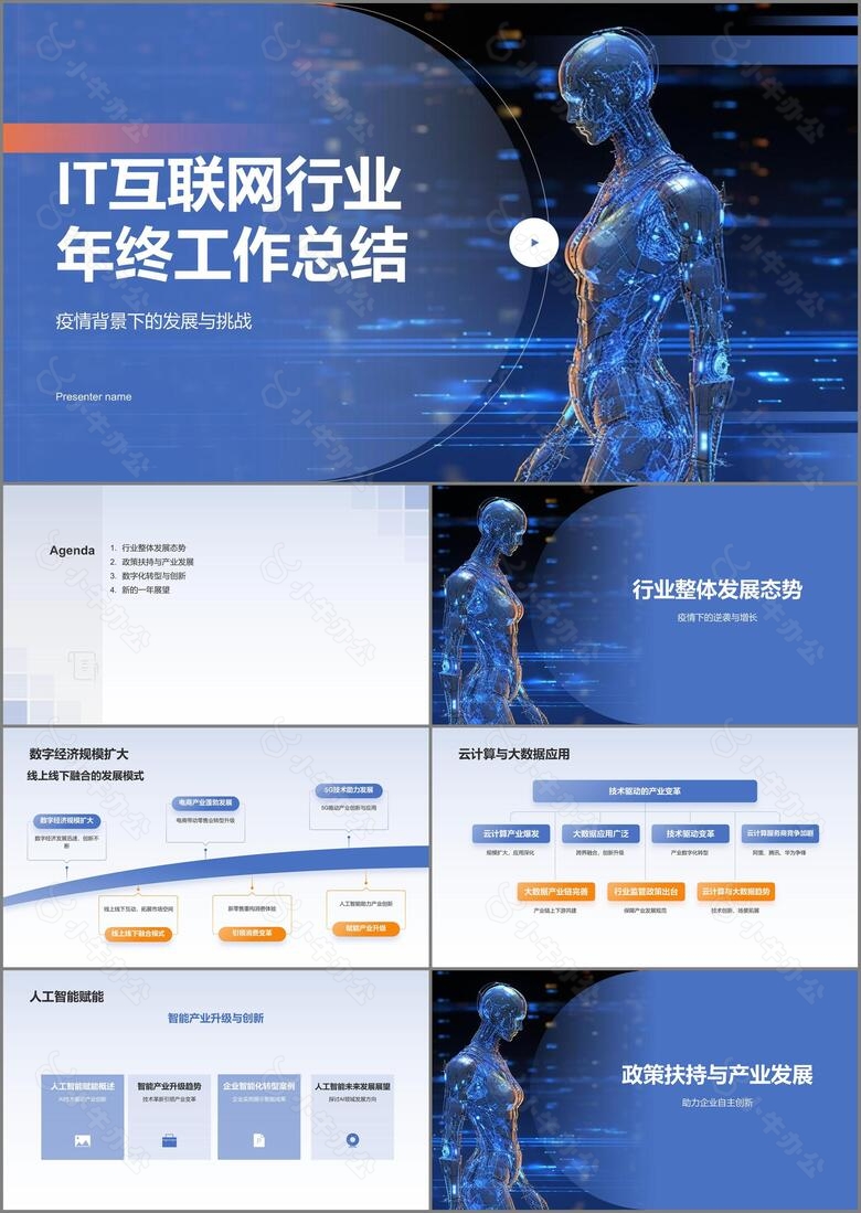 蓝色科技风IT互联网行业年终工作总结PPT模板