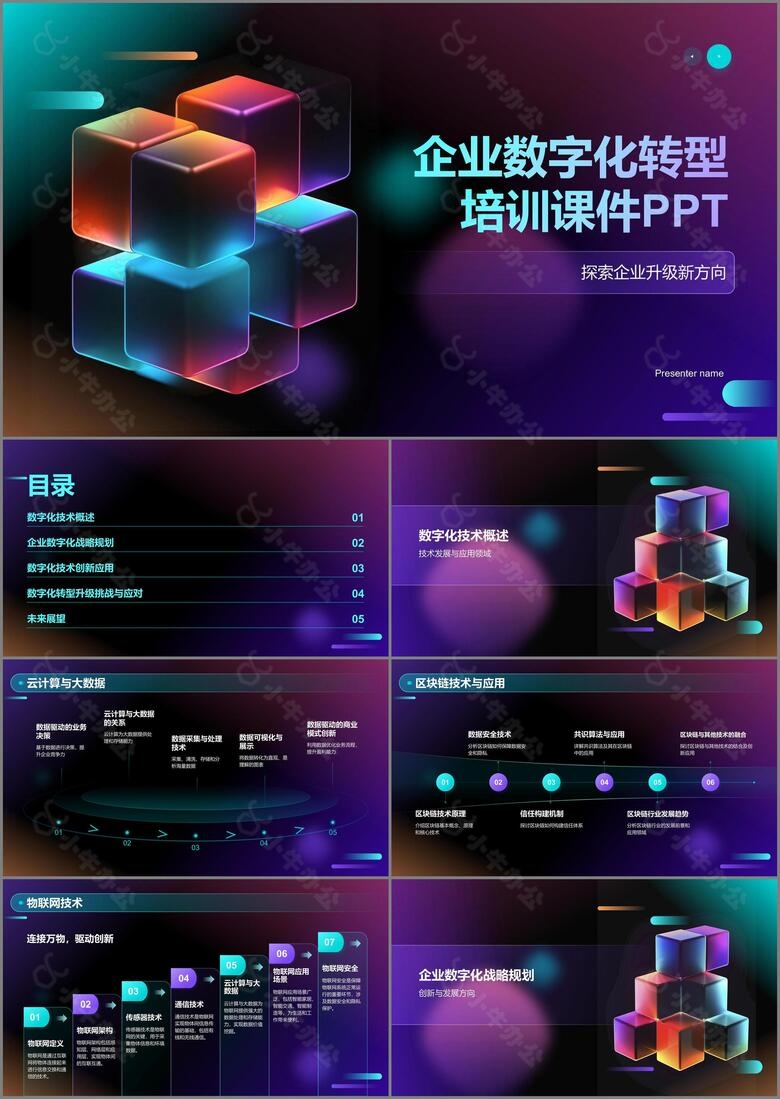 蓝色科技风企业数字化转型培训PPT模板