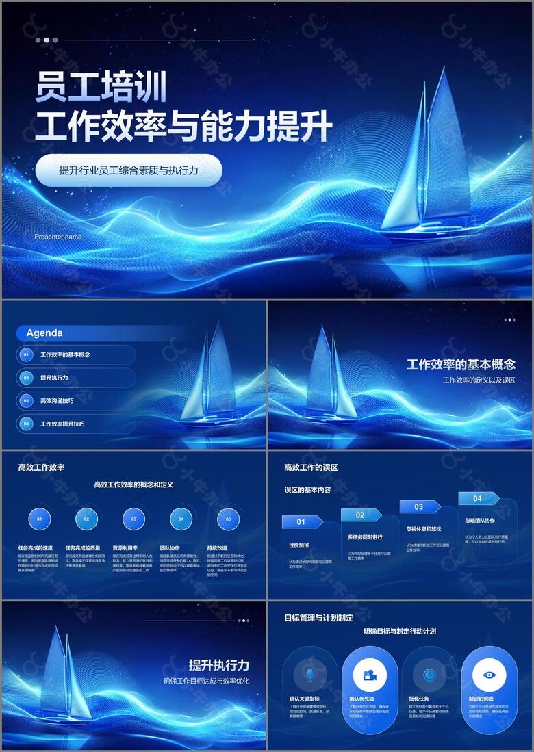 蓝色科技风员工培训工作效率与能力提升PPT模板