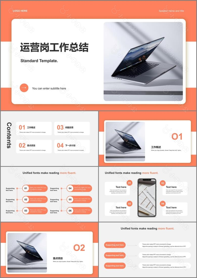 橙色商务运营岗工作总结PPT模板