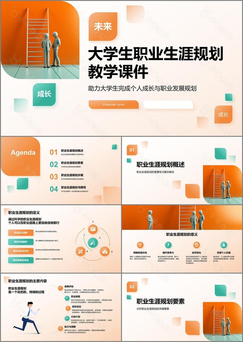 橙色商务风大学生职业生涯规划教学课件PPT模板