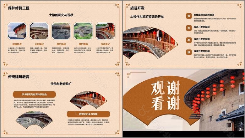 橙色复古风中式建筑派系介绍之闽派建筑PPT模板no.3