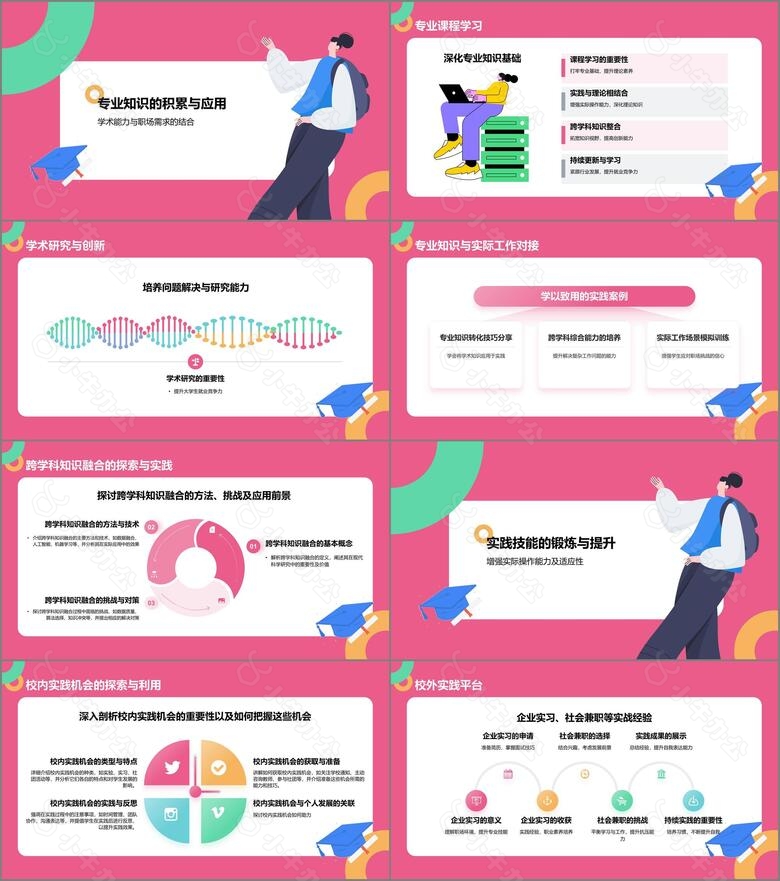 粉色插画风大学生就业能力展示PPT模板no.2
