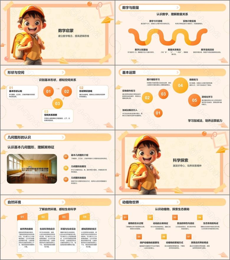 橙色3D风学前教育教学课件PPT模板no.2