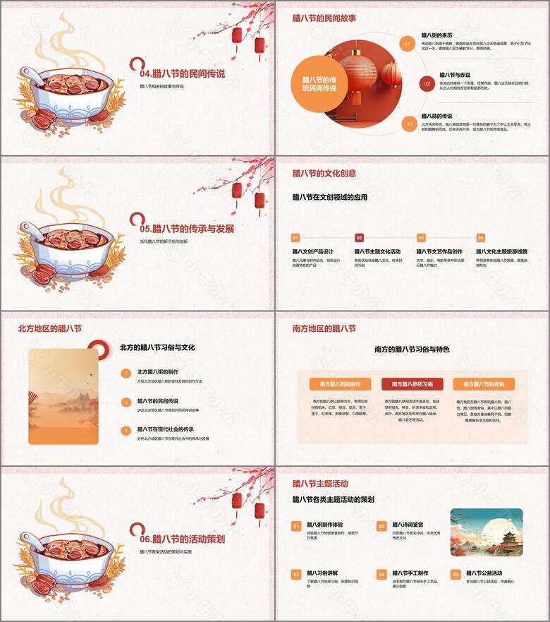 红色国风插画腊八节传统节日分享PPT模板no.3