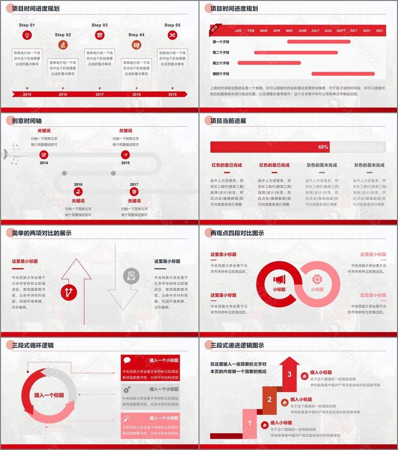 红色简约中央民族大学汇报答辩通用模板PPT案例no.5