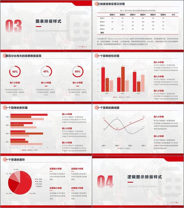 红色简约中央民族大学汇报答辩通用模板PPT案例no.4