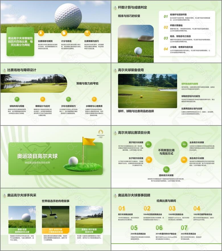 绿色3D风奥运会项目科普高尔夫球PPT模板no.2