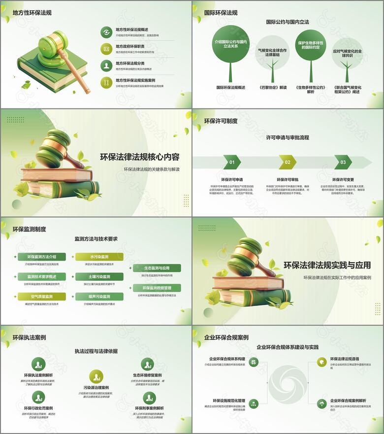 绿色3D风环保法律法规讲解PPT模板no.2
