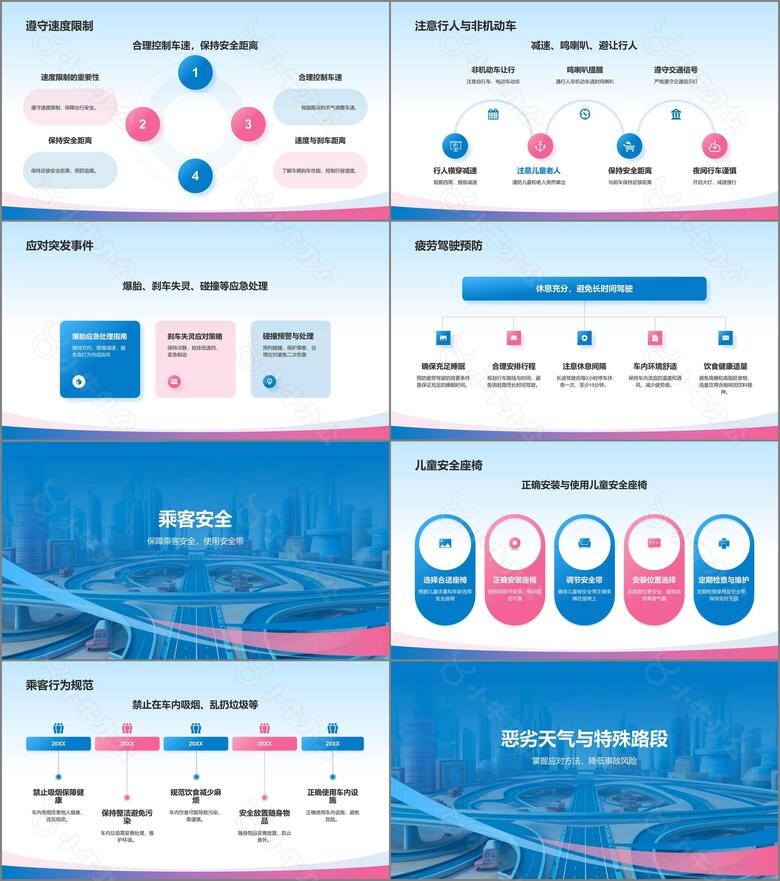 蓝色3D风出行安全PPT模板no.2