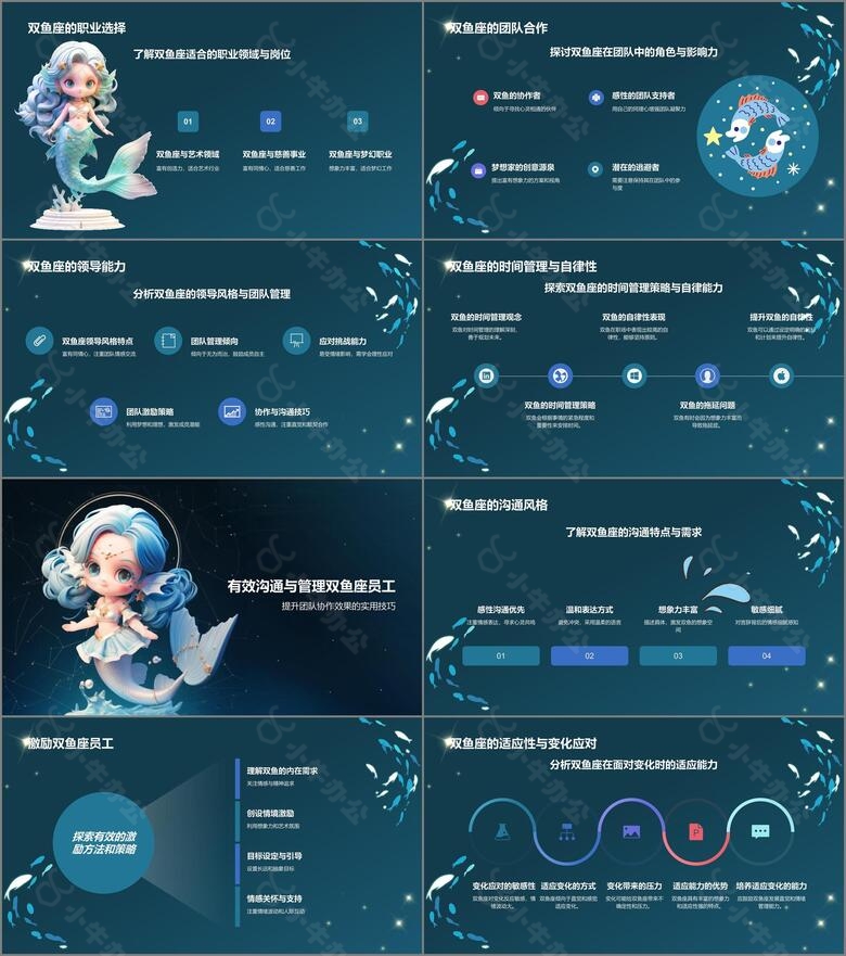 蓝色3D风十二星座之双鱼座性格介绍PPT模板no.2