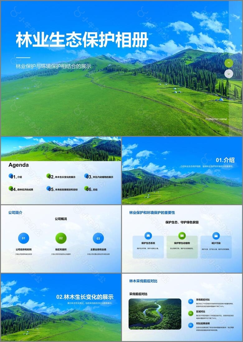 蓝色商务现代林业生态保护相册PPT模板