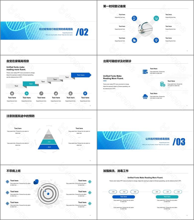蓝色科技智能医学医疗抗击疫情专题PPT原创模板no.2