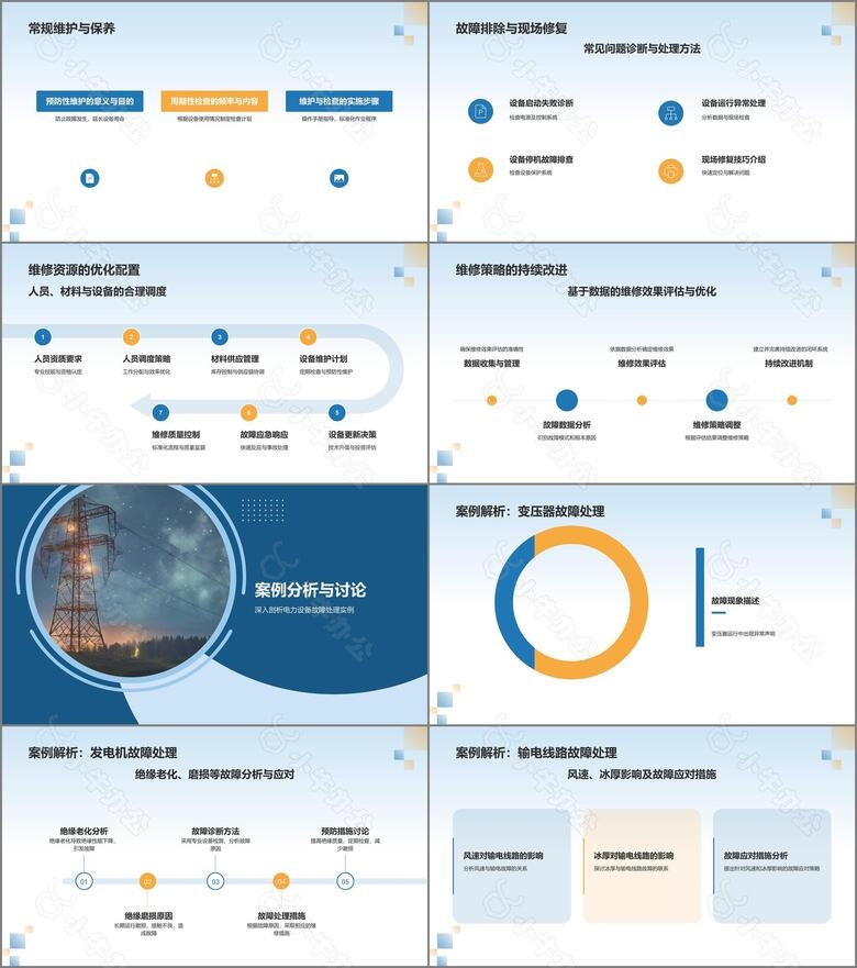 蓝色简约风电力设备故障诊断与维修PPT模板no.2