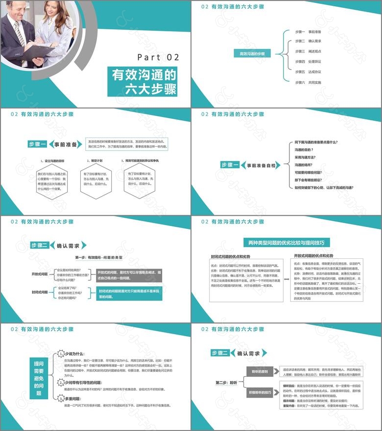 商务风有效沟通六大步骤公司部门职场沟通技巧培训通用PPT模板no.2