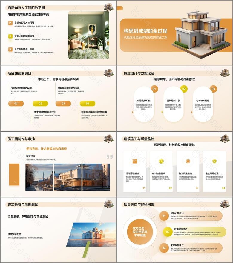 橙色3D风建筑设计与理念PPT模板no.3
