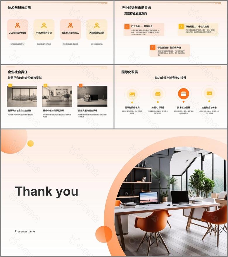 橙色商务风人资行政智慧平台PPT模板no.3