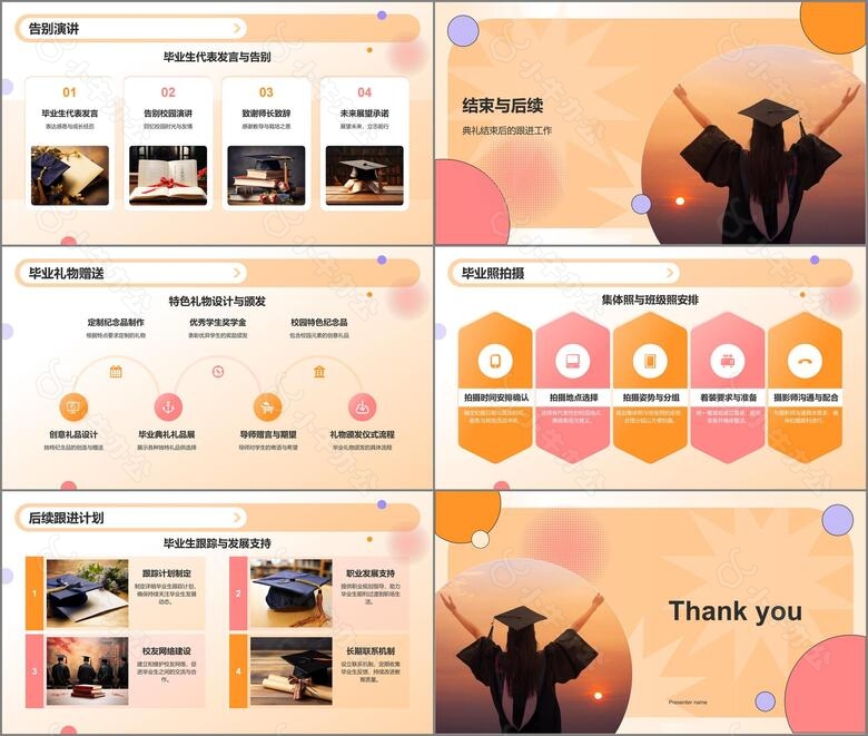 橙色渐变风毕业典礼活动流程PPT模板no.3