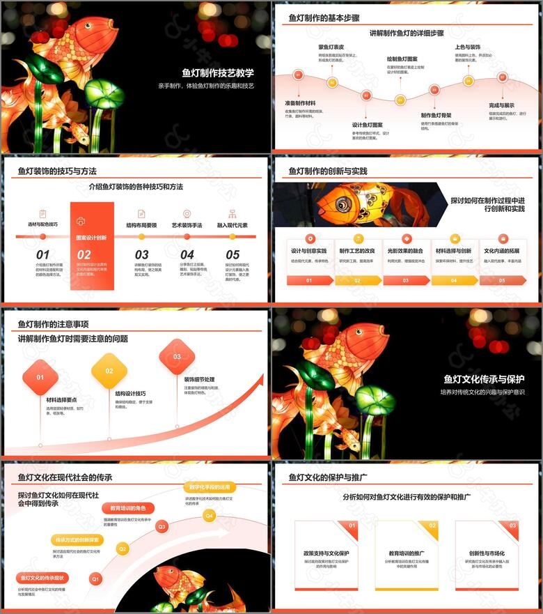 红色摄影风非遗鱼灯PPT模板no.2