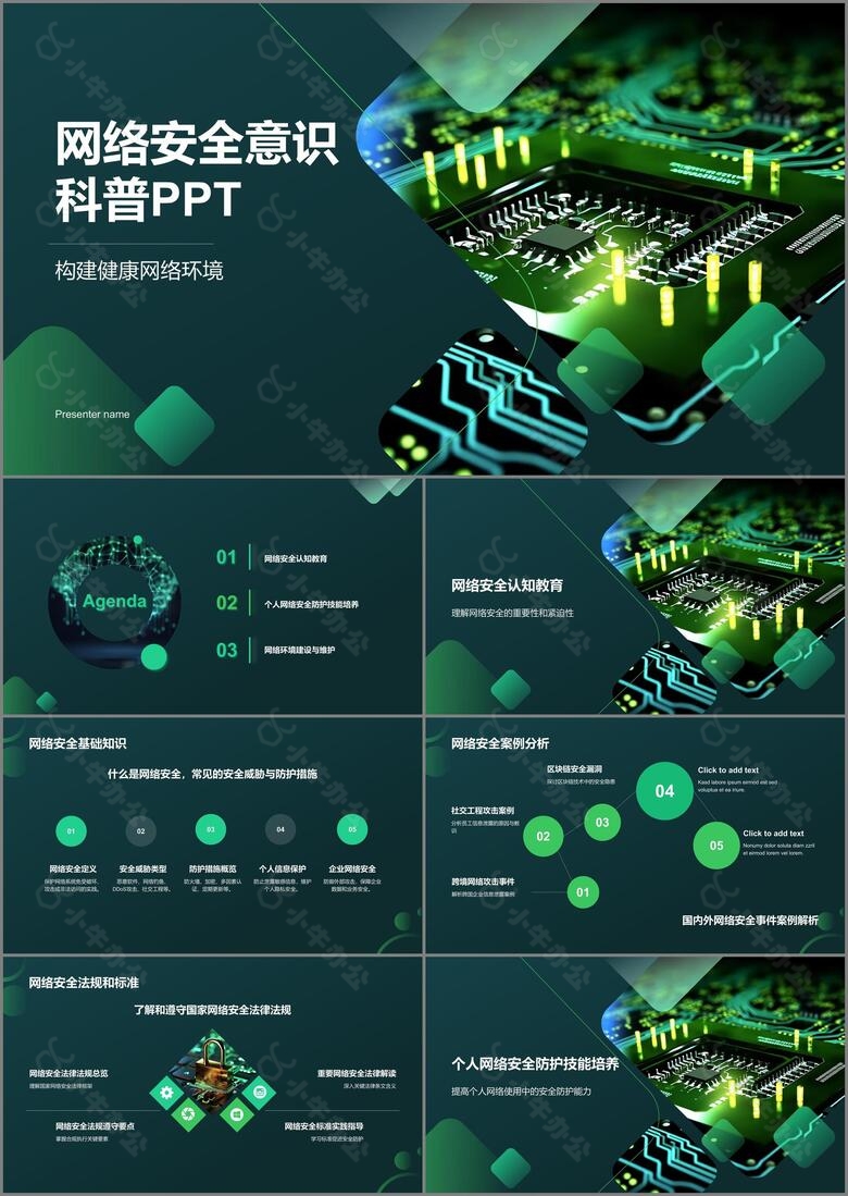 绿色商务风网络安全科普PPT模板