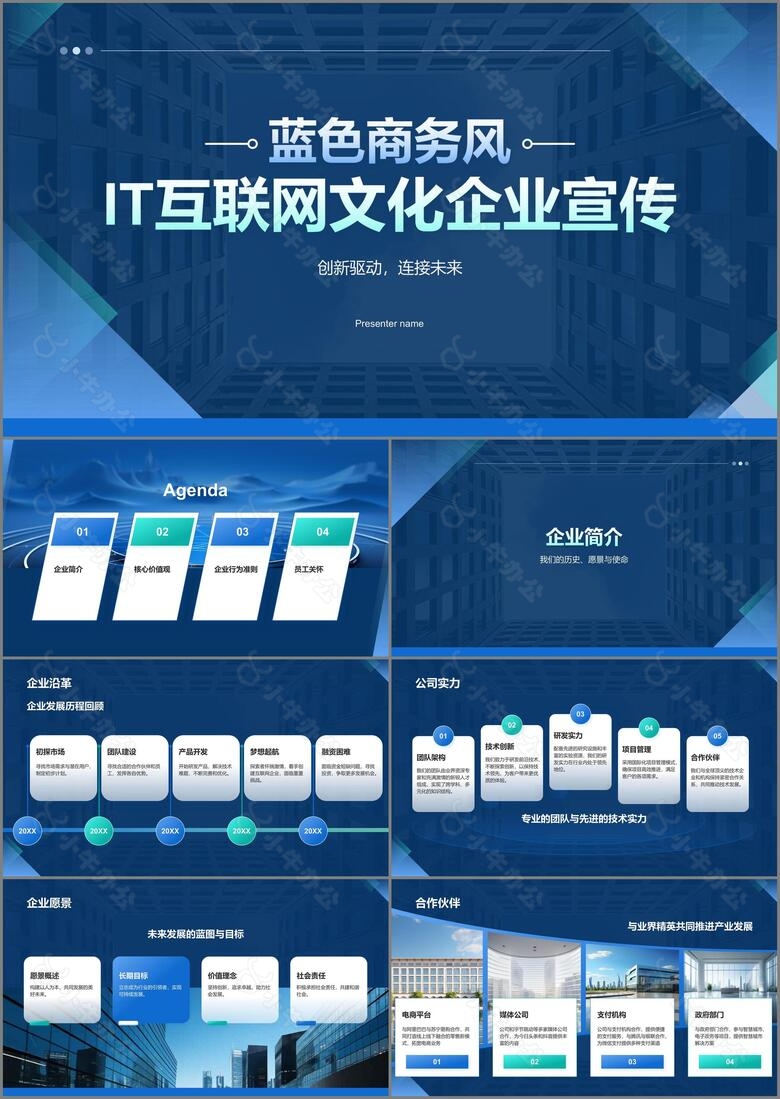 蓝色商务风IT互联网公司企业文化宣传PPT模板