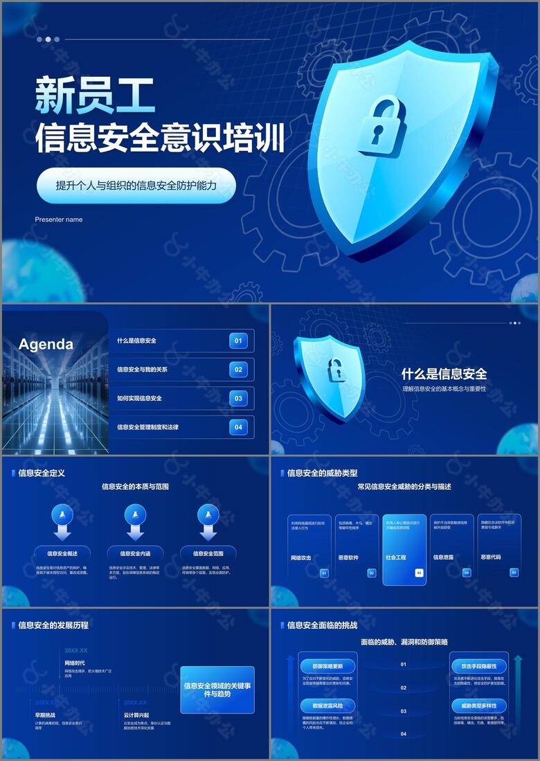 蓝色商务风新员工信息安全意识培训PPT模板