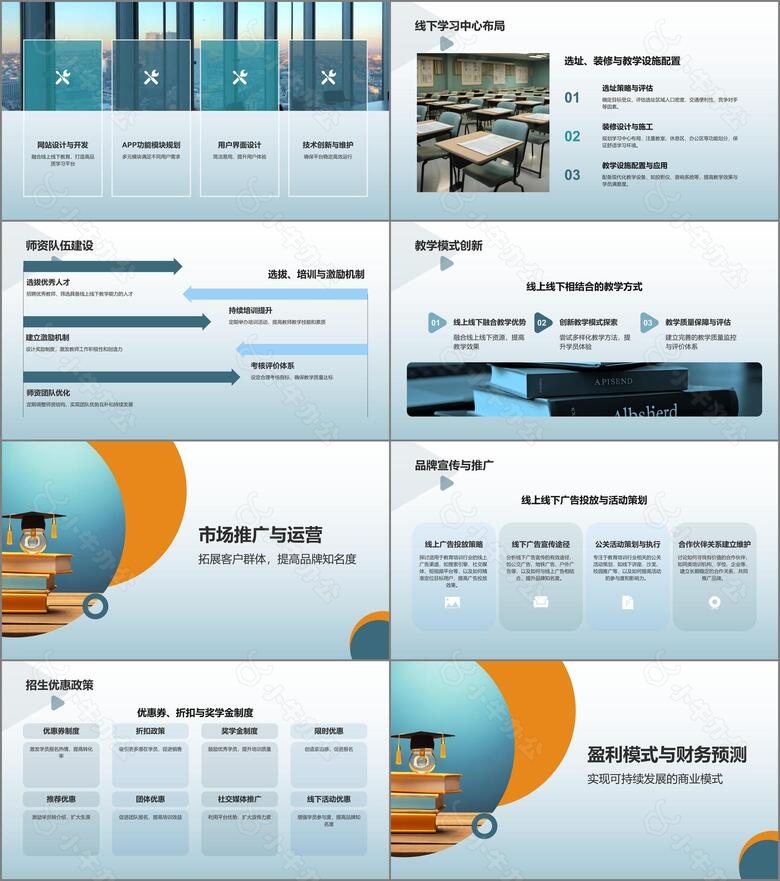 蓝色商务风线上线下融合教育培训商业计划书PPT模板no.2