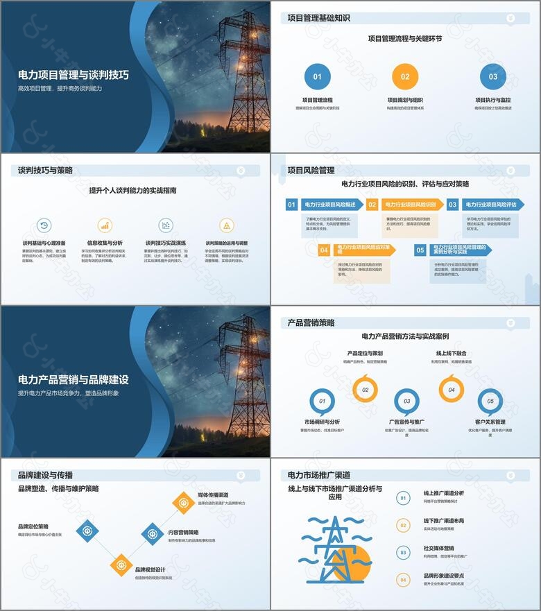 蓝色摄影风电力精英商务实训PPT模板no.2