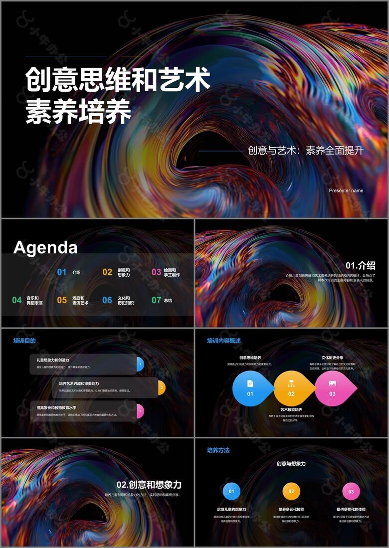 黑色创意思维和艺术素养培养PPT模板