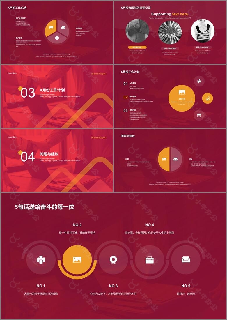 红色商务客服部年终总结汇报PPT案例no.2