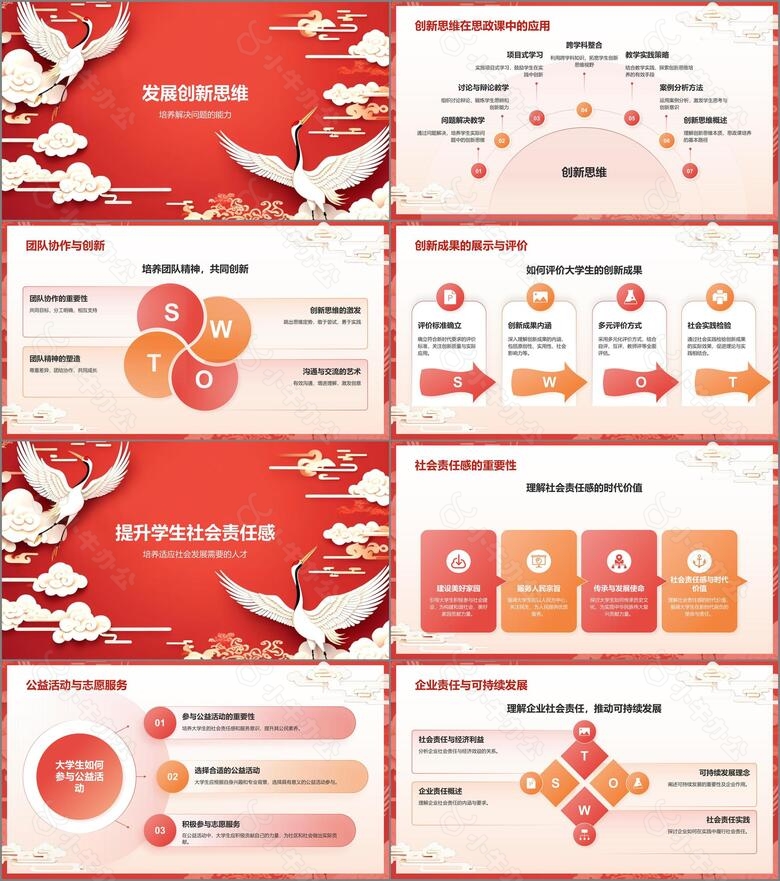 红色国潮风大学生讲思政课PPT模板no.2