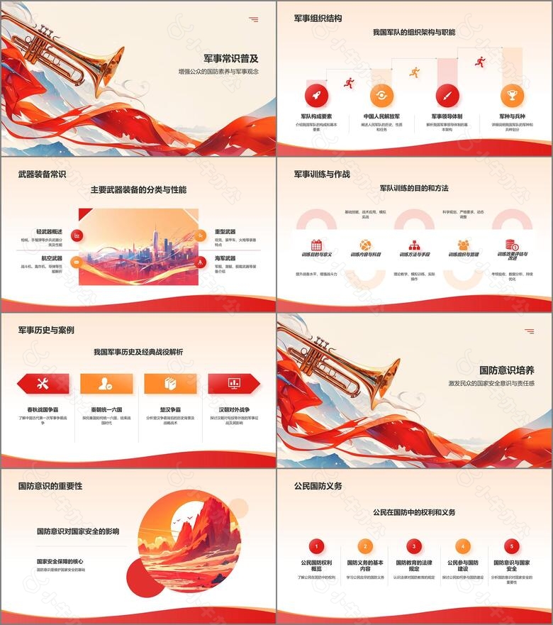 红色党政风国防知识科普PPT模板no.2