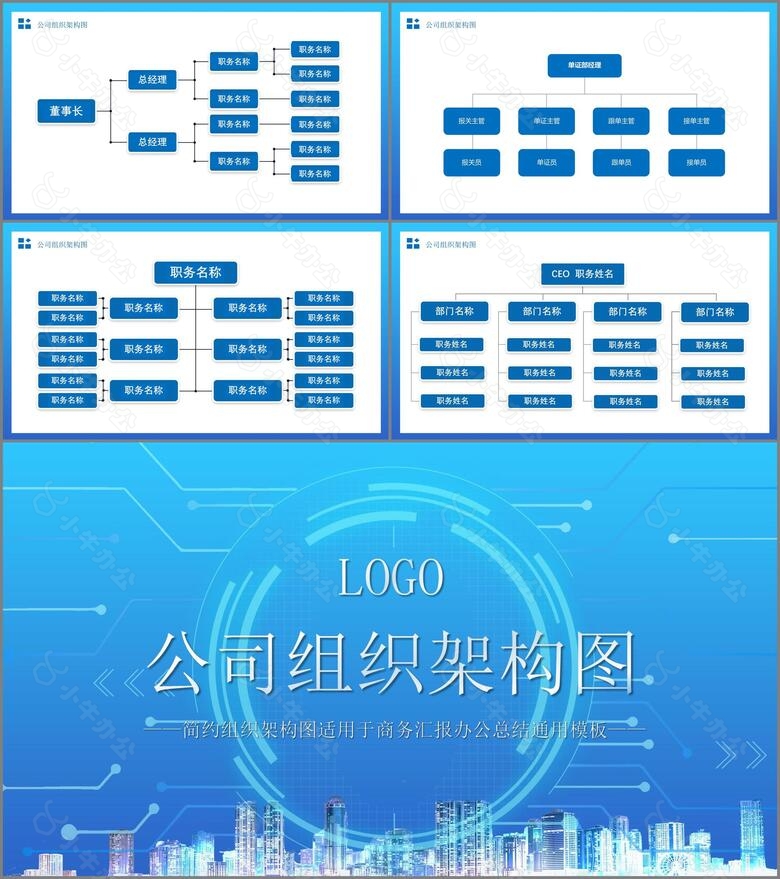 蓝色简约公司组织架构图PPT模板no.4