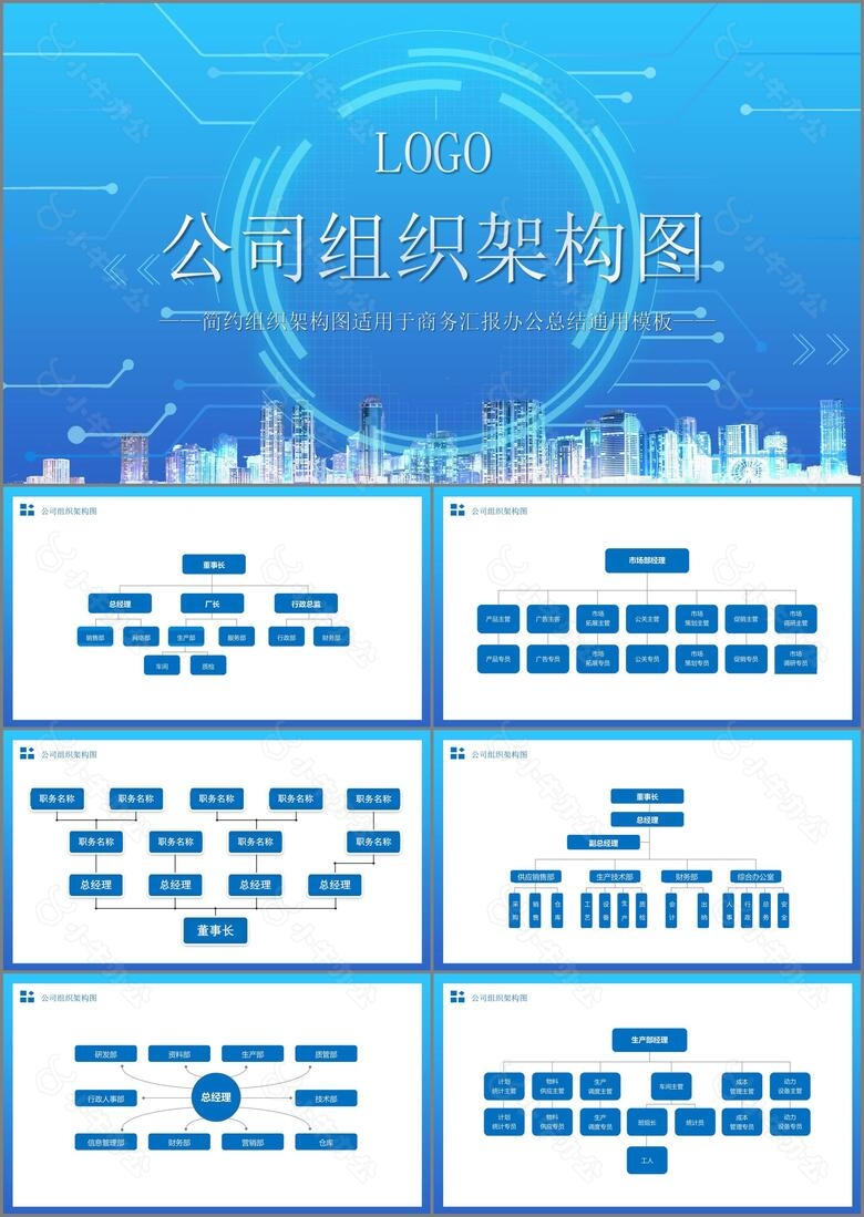 蓝色简约公司组织架构图PPT模板